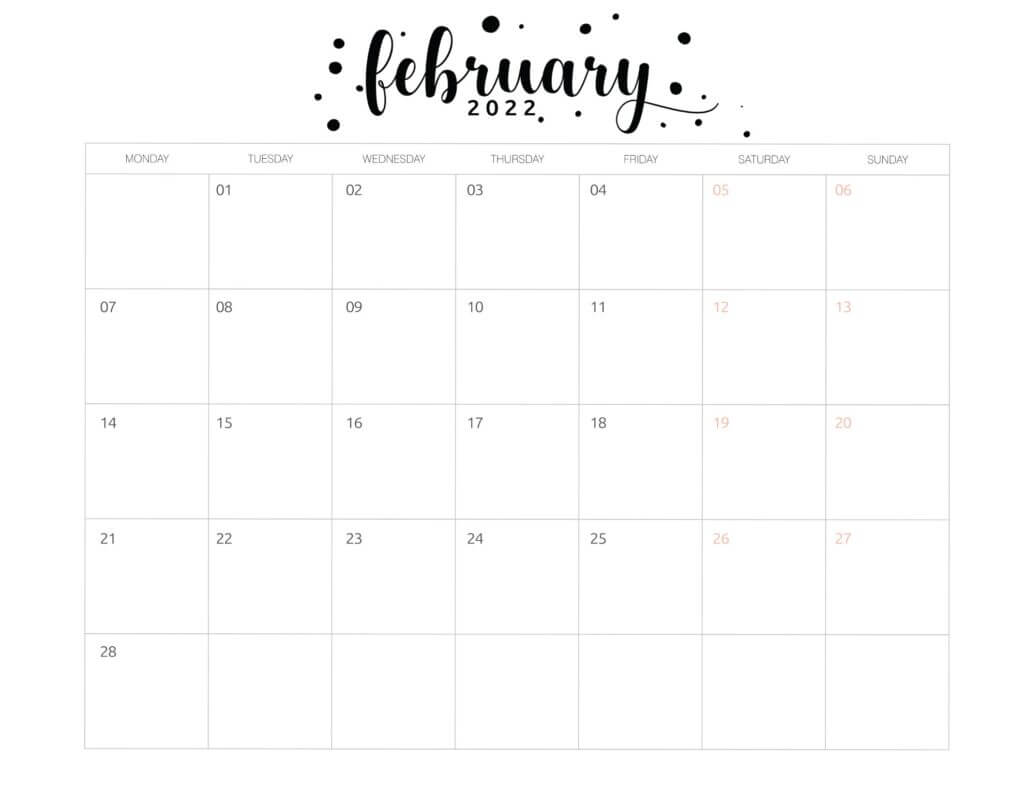 Printable February 2022 Calendar 12