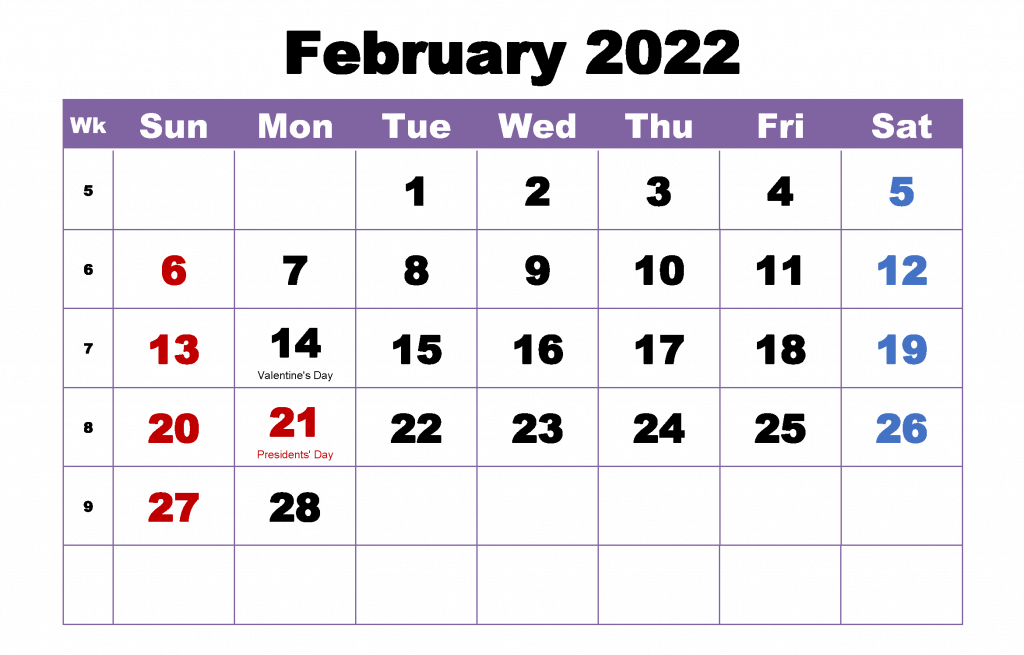Printable February 2022 Calendar 14