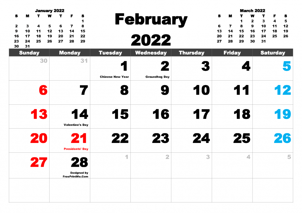 Printable February 2022 Calendar 8