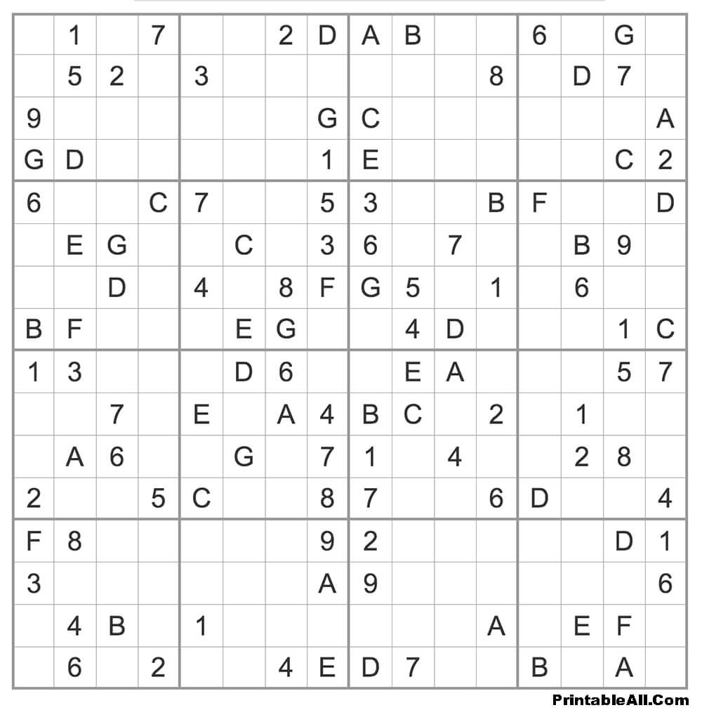 Printable Hard Sudoku 16×16 – Sheet 1
