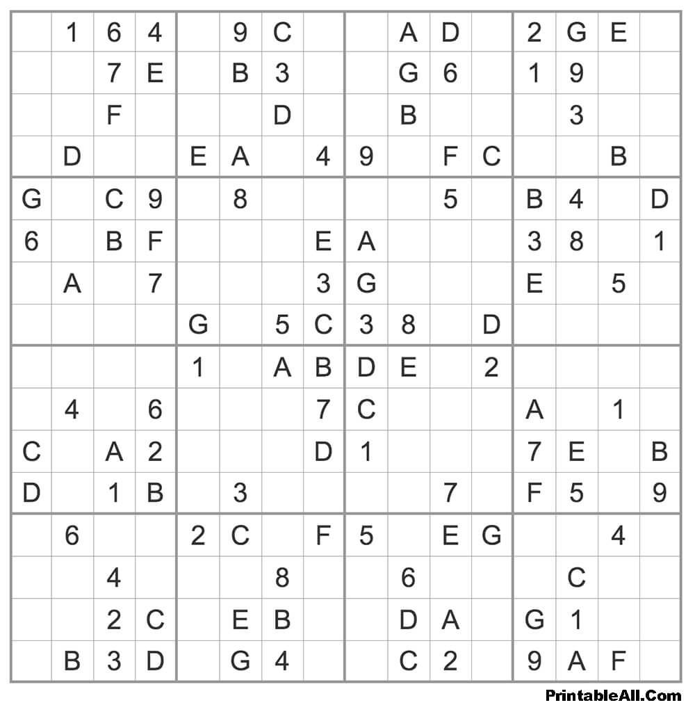 Printable Hard Sudoku 16×16 – Sheet 2