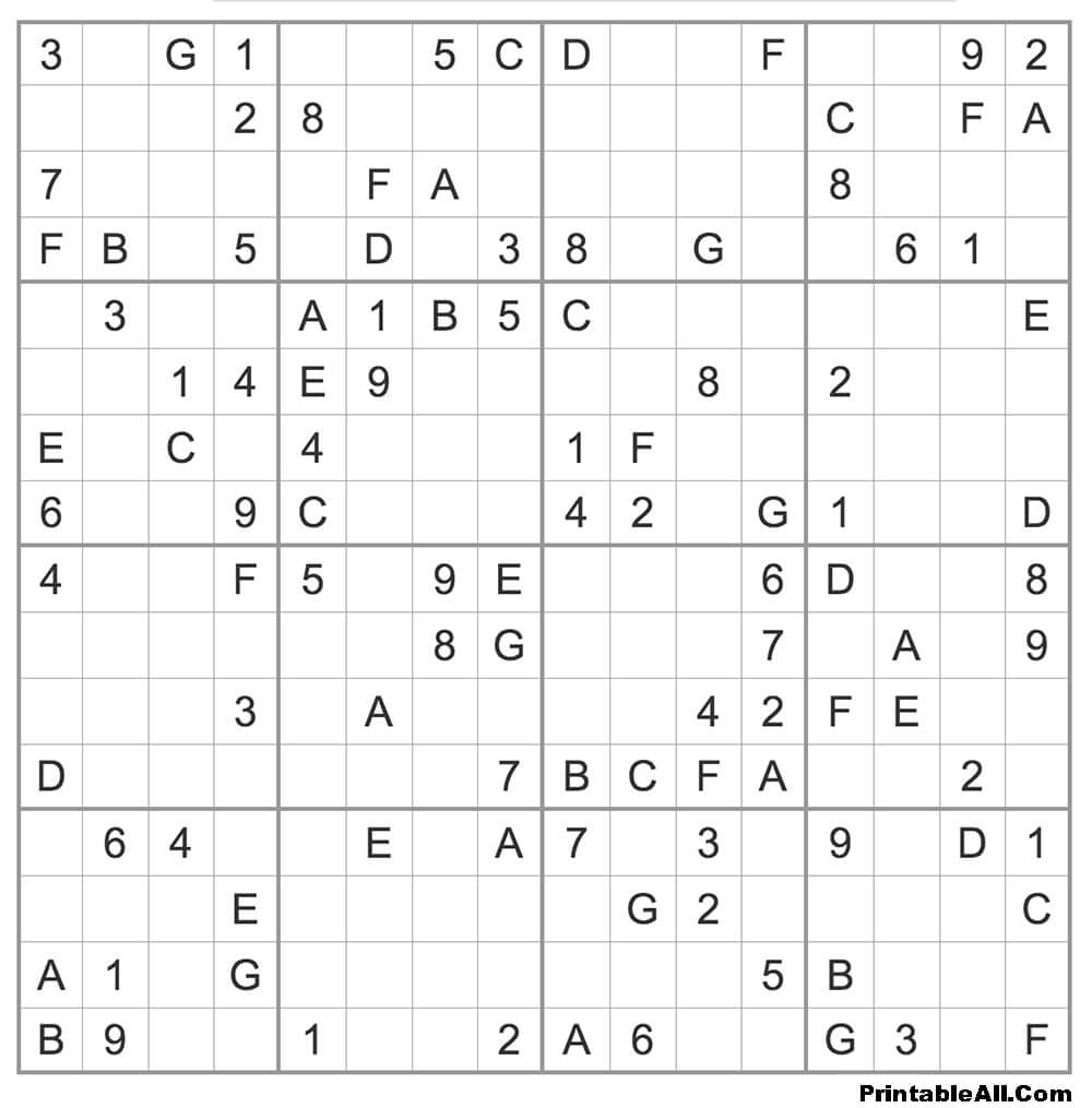 Printable Hard Sudoku 16×16 – Sheet 3