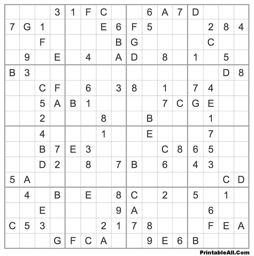 Printable Hard Sudoku 16×16 – Sheet 4