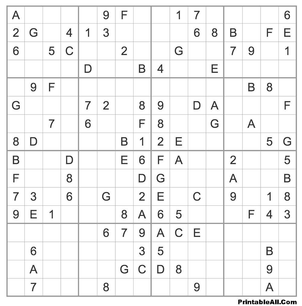 Printable Hard Sudoku 16×16 – Sheet 5
