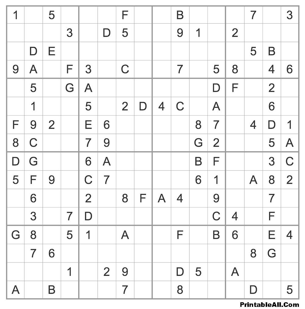Printable Hard Sudoku 16×16 – Sheet 6