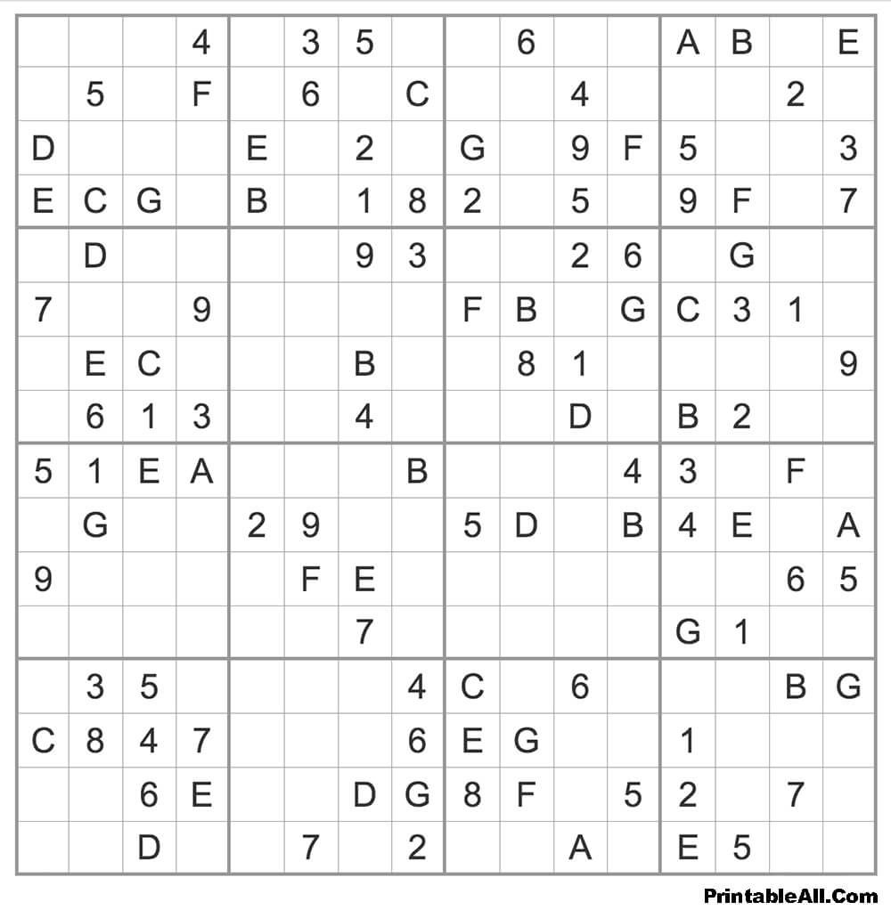 Printable Hard Sudoku 16×16 – Sheet 7