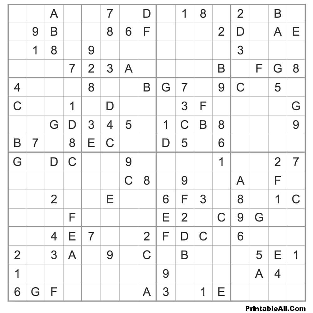 Printable Hard Sudoku 16×16 – Sheet 8