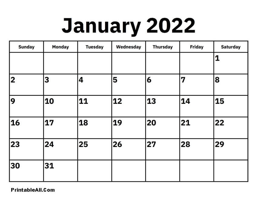 Printable January 2022 Calendar 2