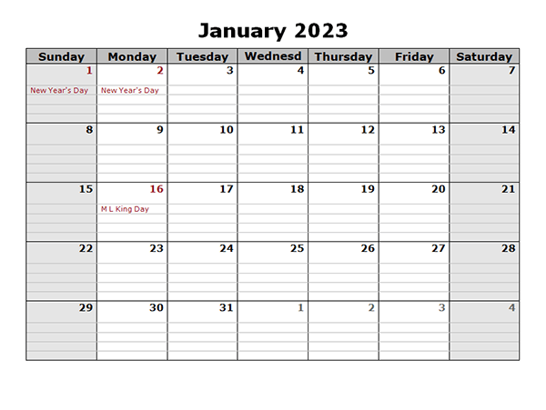 Printable January 2023 Calendar 4