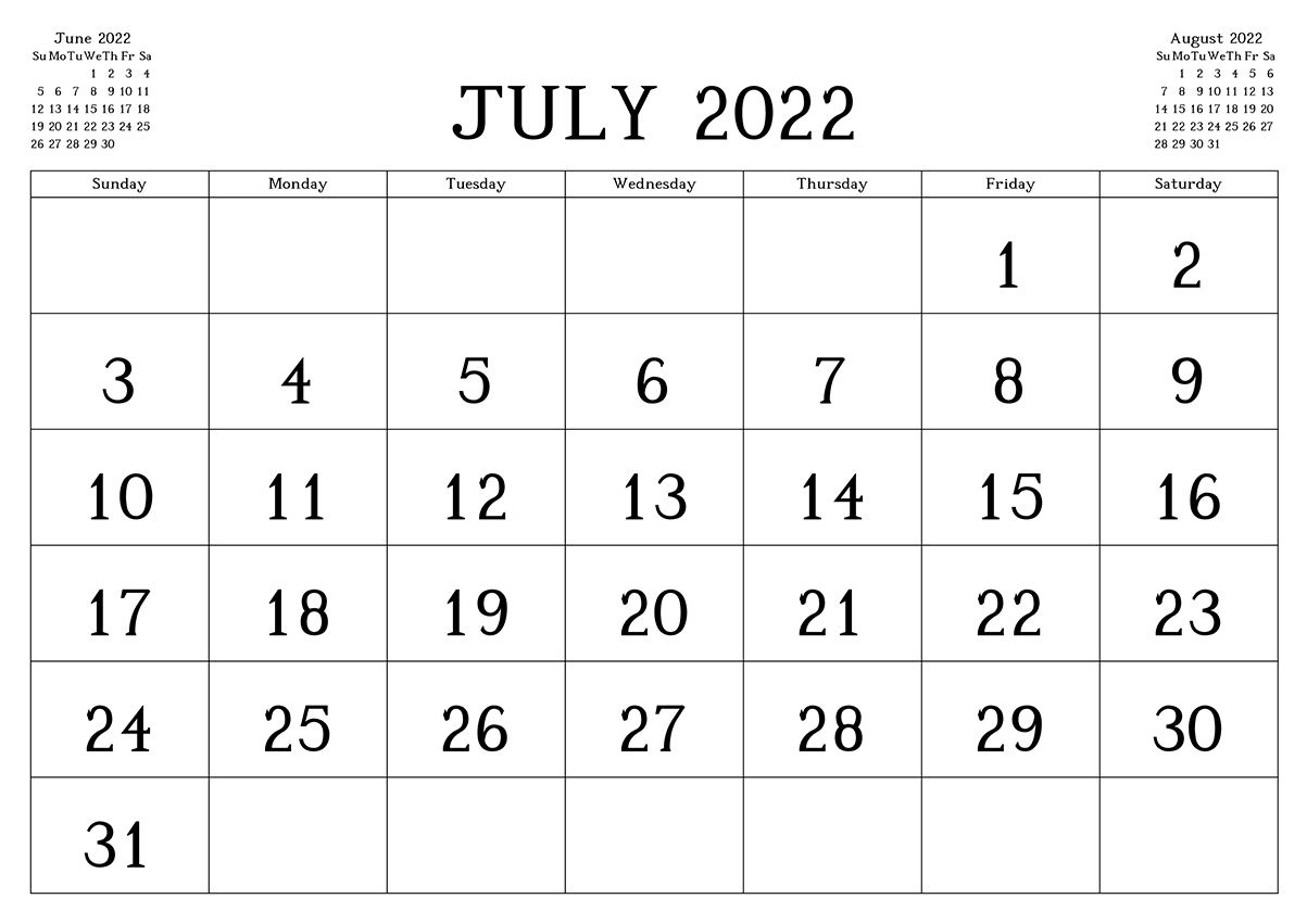 Printable July 2022 Calendar 12