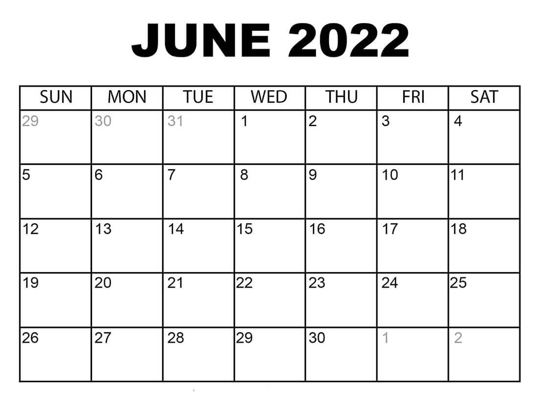 Printable June 2022 Calendar 1