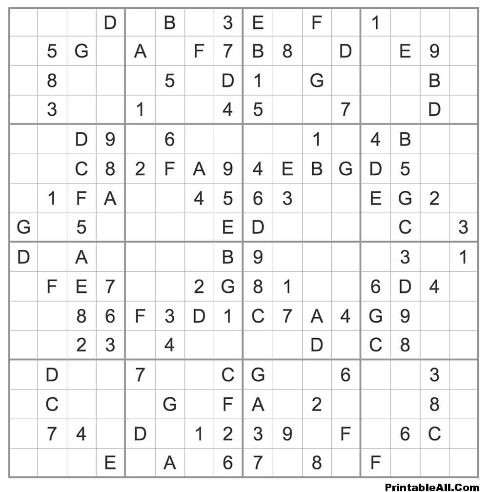 Printable Medium Sudoku 16×16 – Sheet 3