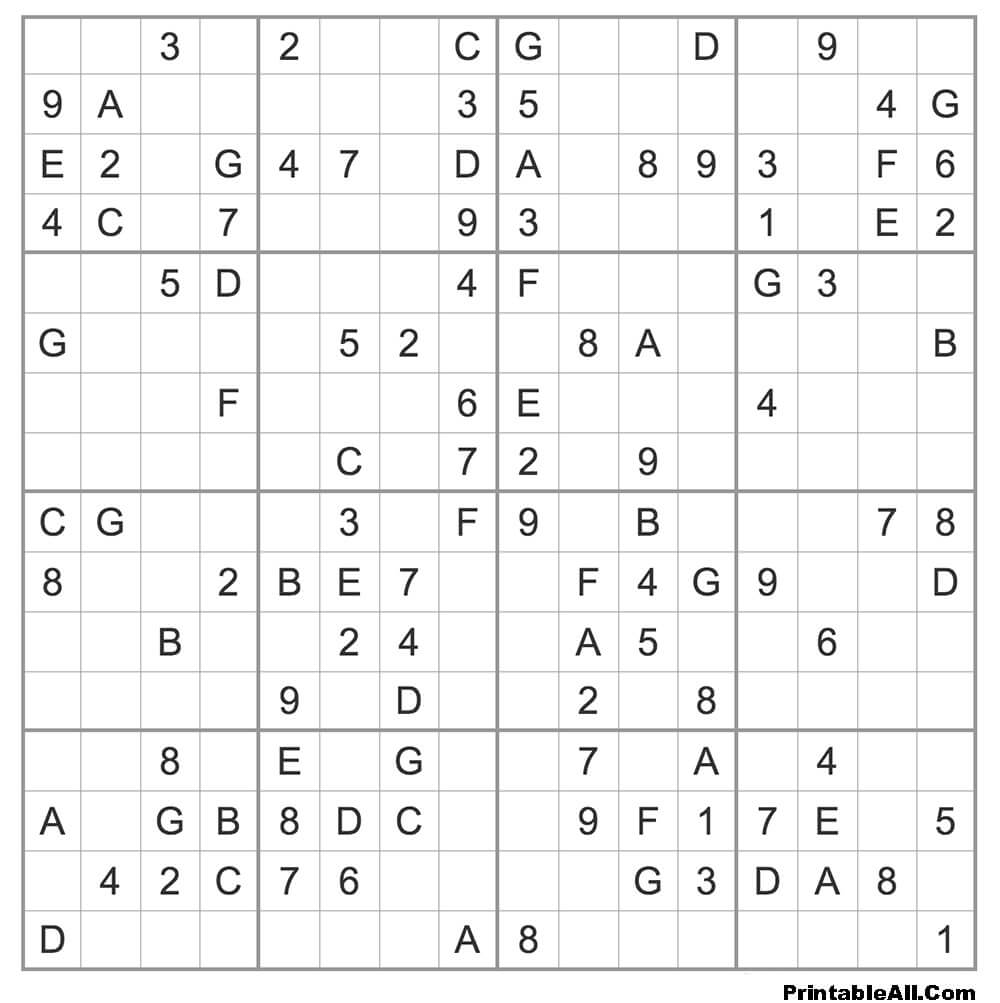Printable Medium Sudoku 16×16 – Sheet 4