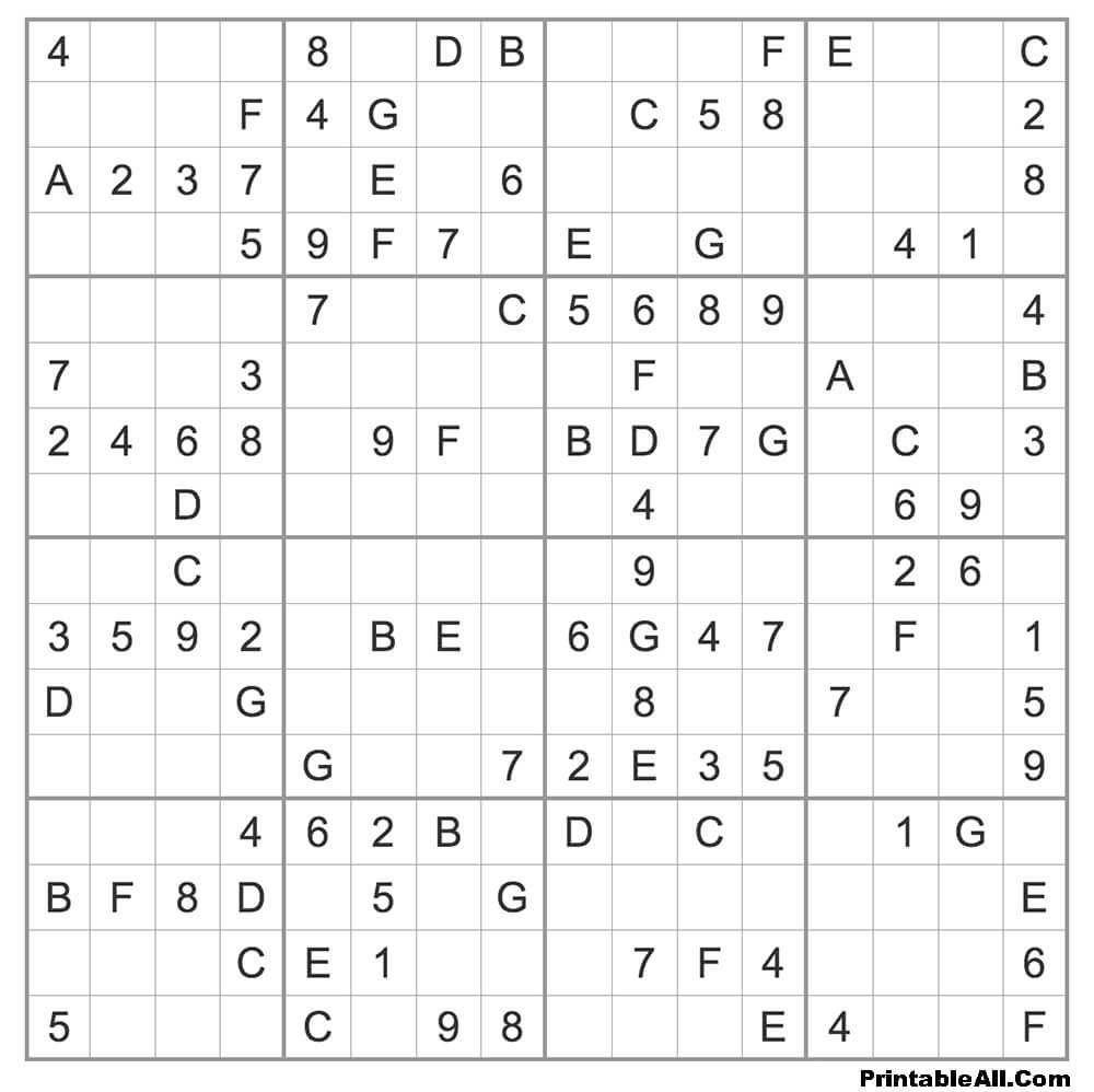 Printable Medium Sudoku 16×16 – Sheet 5