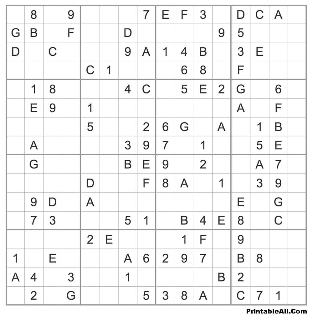 Printable Medium Sudoku 16×16 – Sheet 6