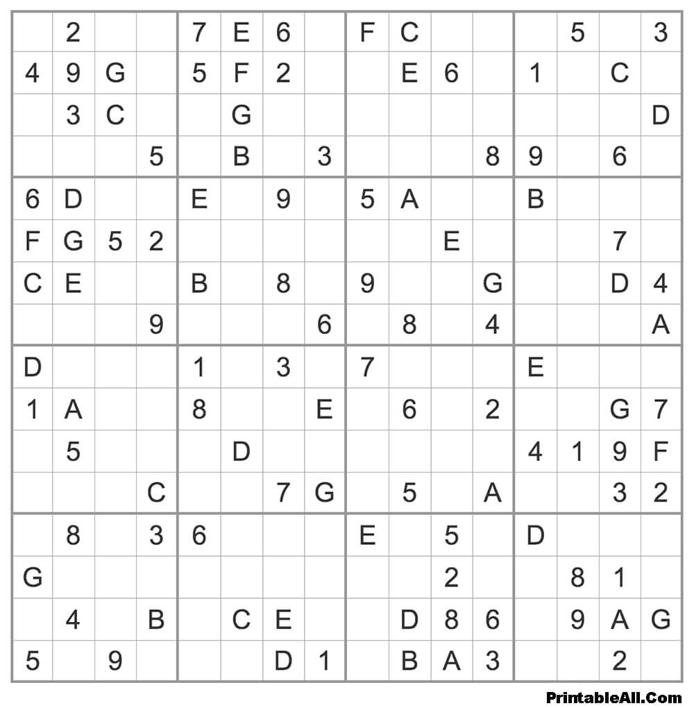 Printable Medium Sudoku 16×16 – Sheet 7