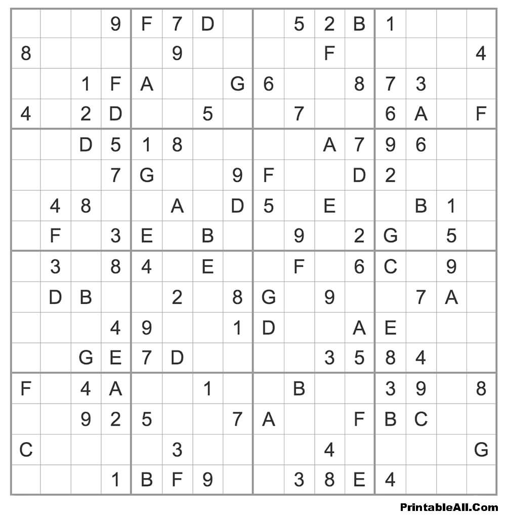 Printable Medium Sudoku 16×16 – Sheet 8