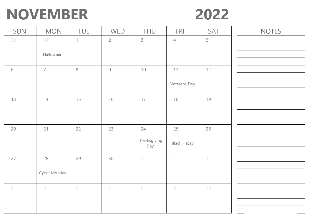 Printable November 2022 Calendar 2
