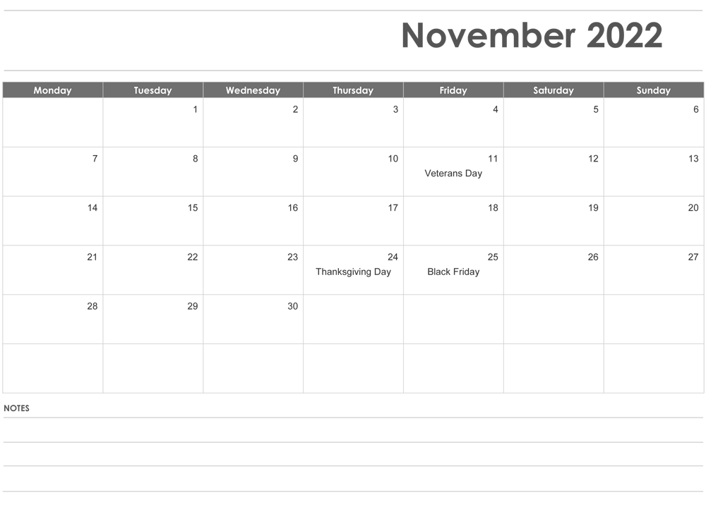 Printable November 2022 Calendar 9