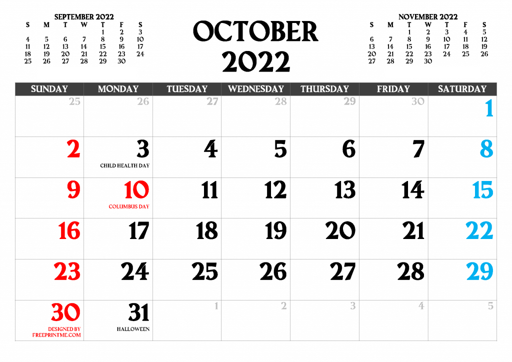 Printable October 2022 Calendar 3
