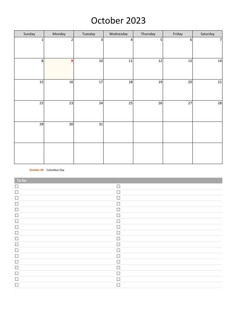Printable October 2023 Calendar 8