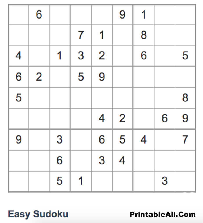 Printable Simple Sudoku 9×9 – Sheet 1