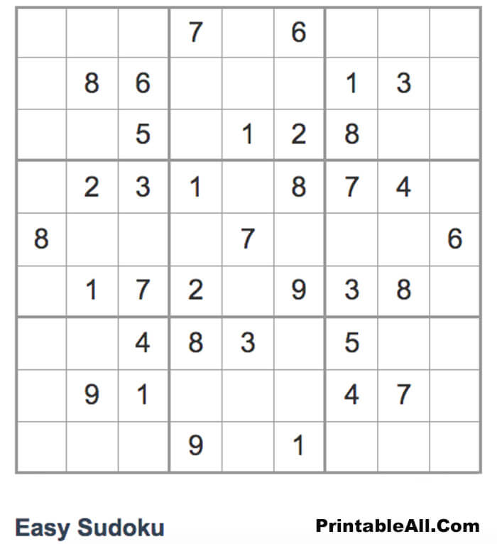 Printable Simple Sudoku 9×9 – Sheet 3