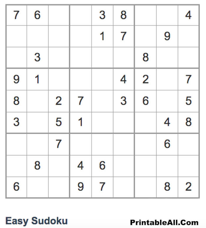 Printable Simple Sudoku 9×9 – Sheet 4