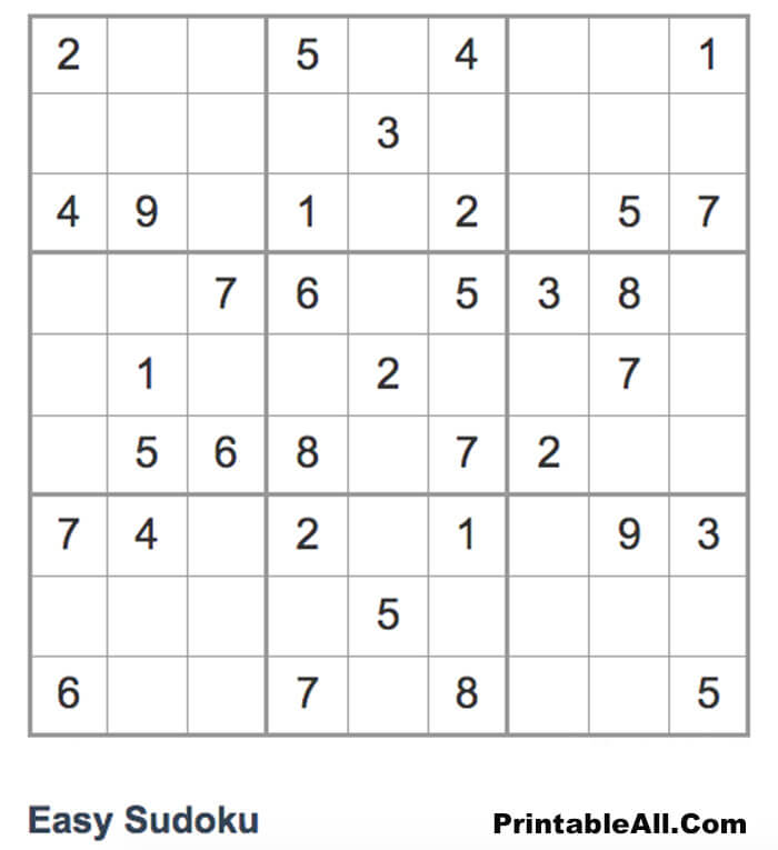 Printable Simple Sudoku 9×9 – Sheet 5