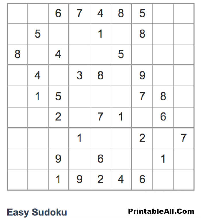 Printable Simple Sudoku 9×9 – Sheet 8