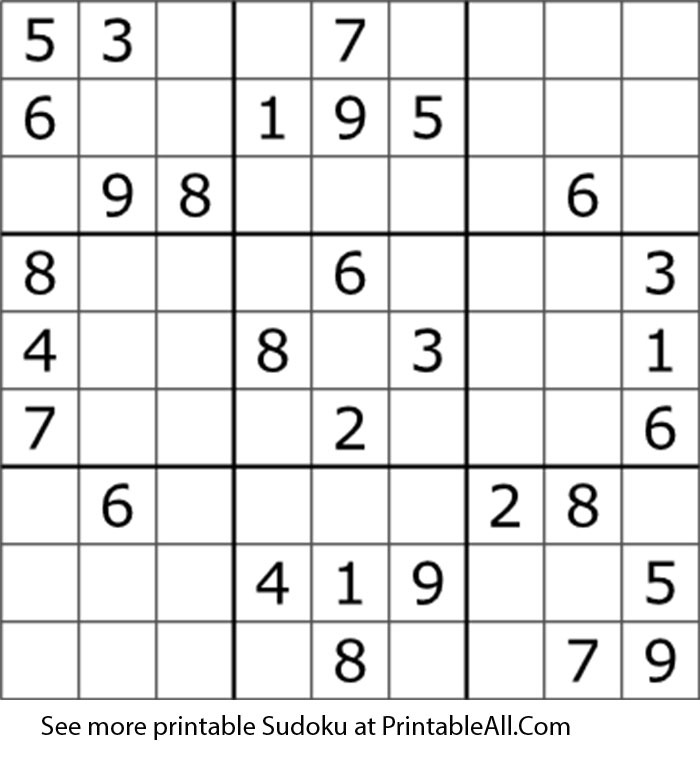 Printable Sudoku Medium 1