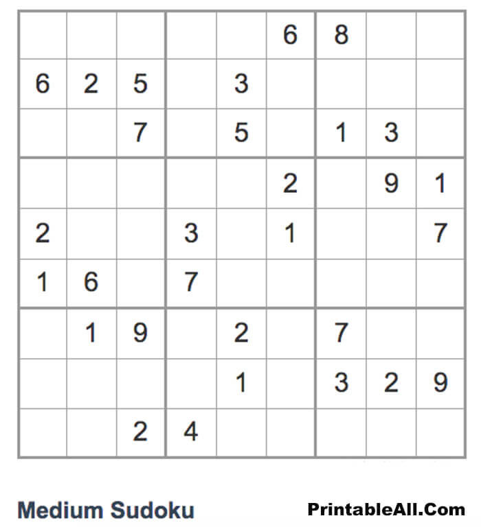 Printable Sudoku Medium 9×9 – Sheet 11