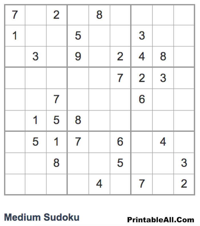 Printable Sudoku Medium 9x9 - Sheet 12