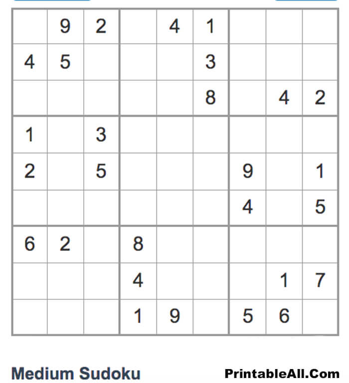 Printable Sudoku Medium 9x9 - Sheet 2