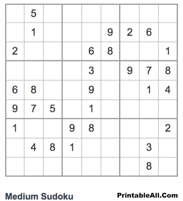 Printable Sudoku Medium 9x9 - Sheet 3