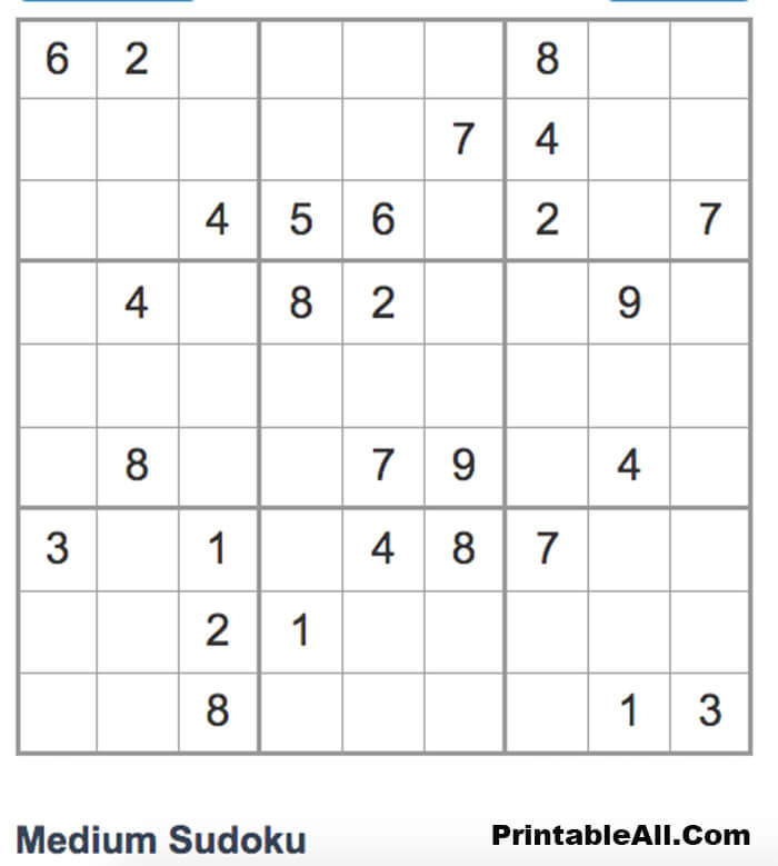 Printable Sudoku Medium 9x9 - Sheet 5