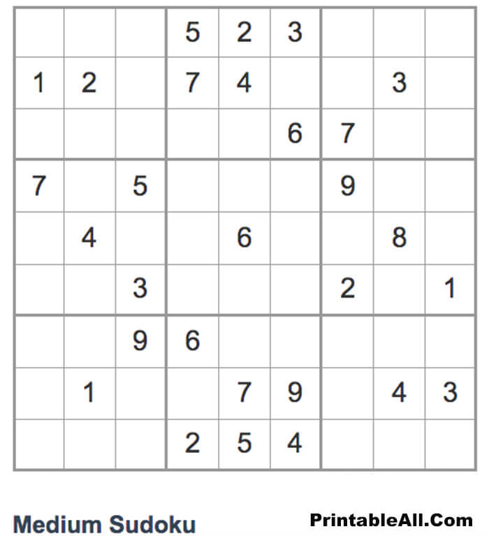 Printable Sudoku Medium 9x9 - Sheet 9