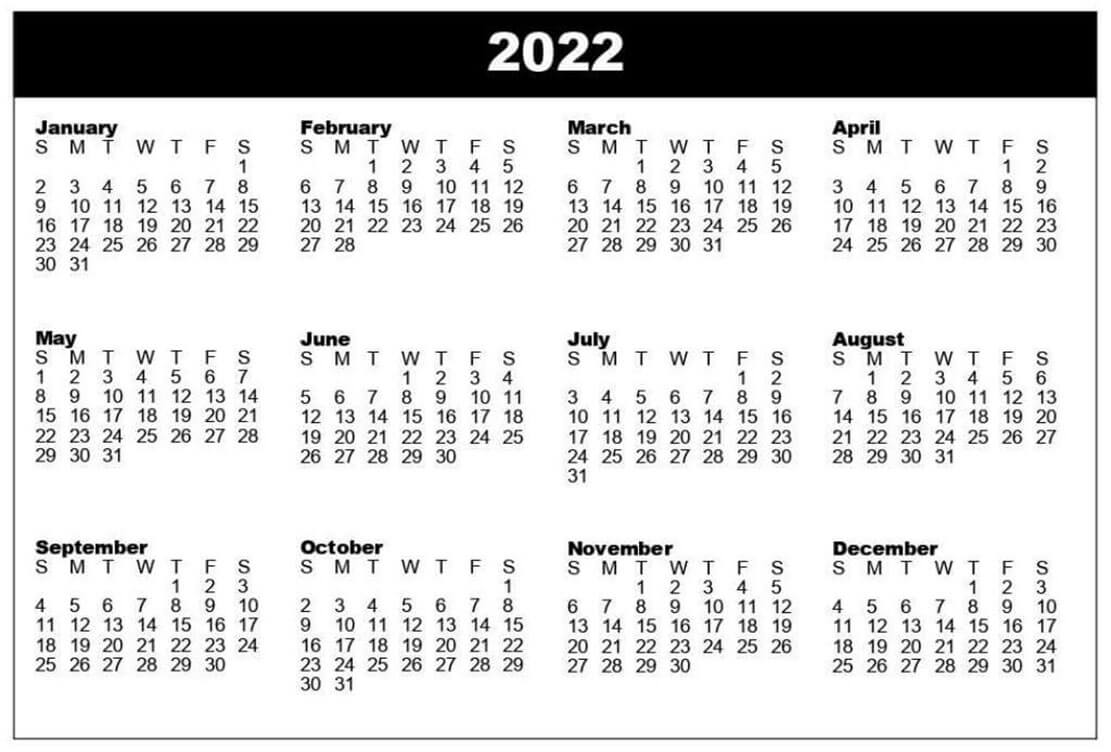 Printable Year 2022 Calendar 3