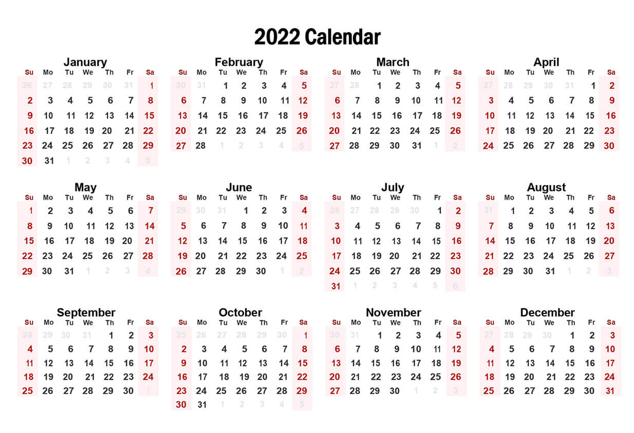 Printable Year 2022 Calendar 4