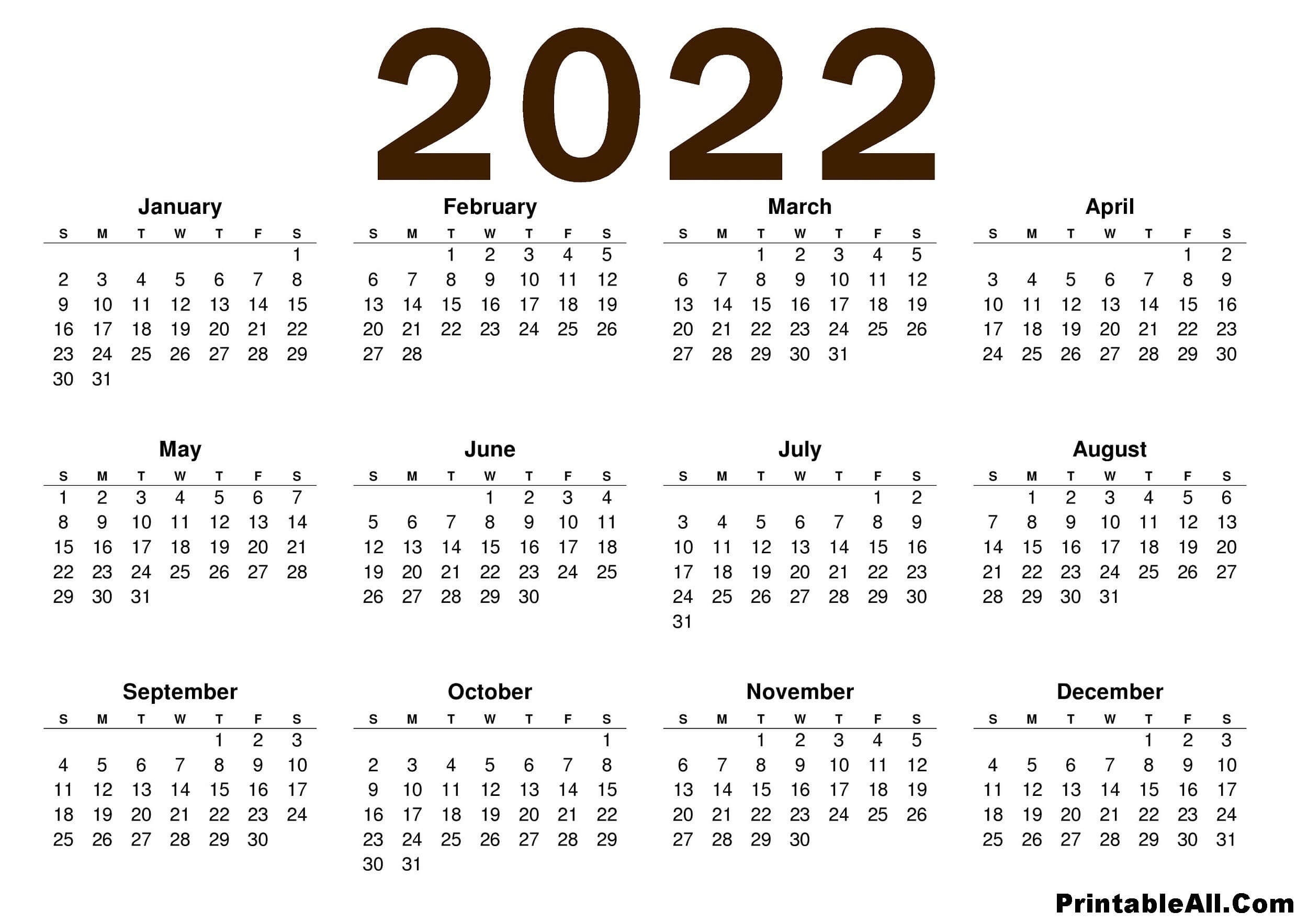 Printable Year 2022 Calendar 5