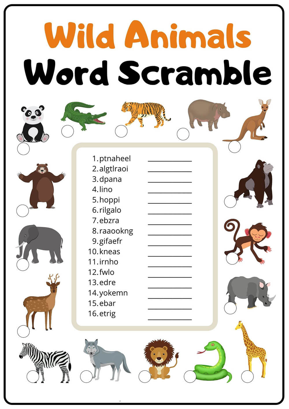 Wild Animals Word Scramble