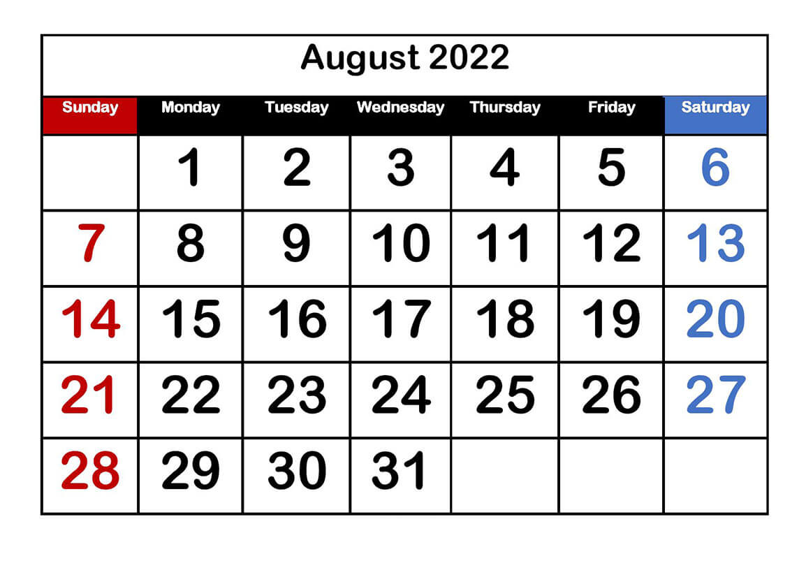 Printable 08/2022 Calendar 2