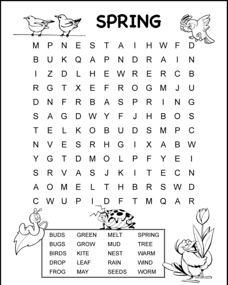 1st Grade Spring Word Search