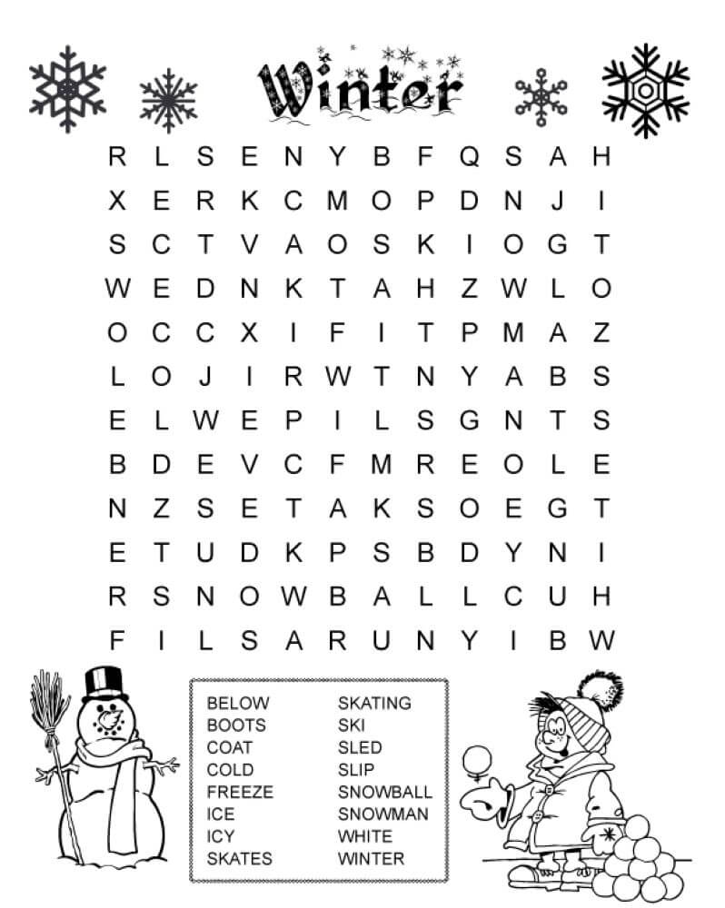 1st grade Winter Word Search