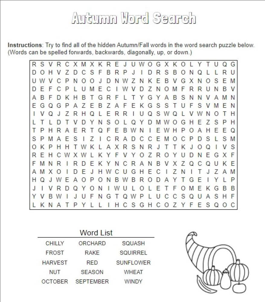 Autumn Word Search for Kids