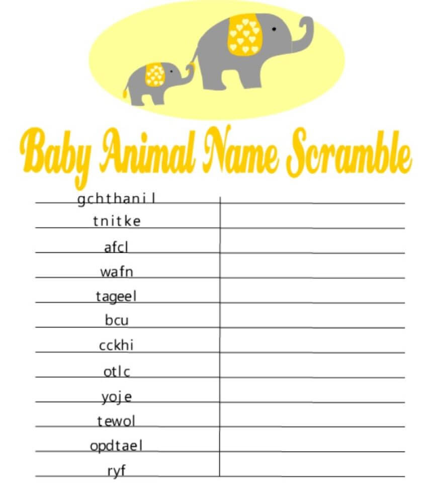 Baby Animal Word Scramble