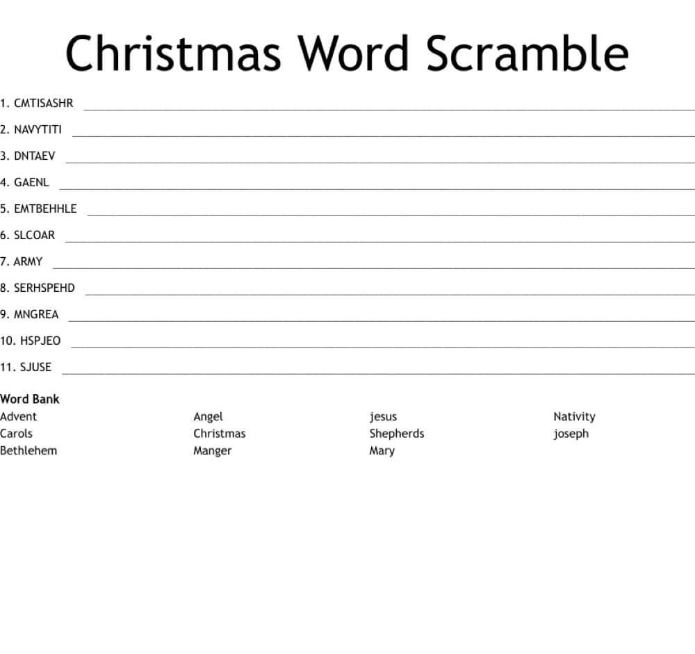 Christmas Word Scramble Answers
