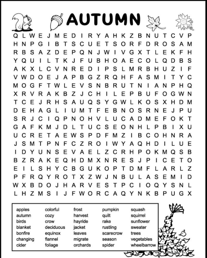 Difficult Fall Word Search