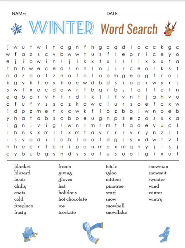 Difficult Winter Word Search