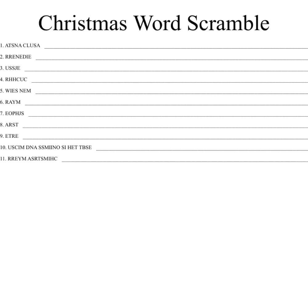 Easy Christmas Word Scramble